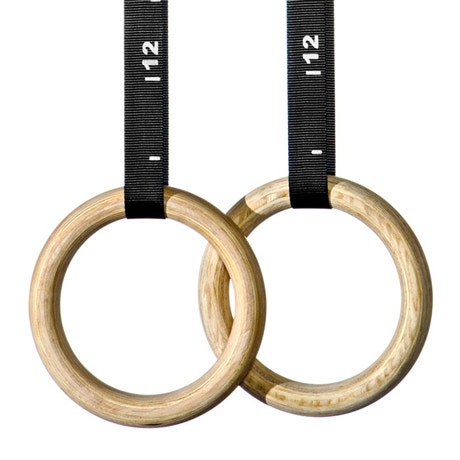 Pull Ups and Dips Wooden Gymnastics Rings with Adjustable Straps for Gym Strength Training Wood - 32mm Cross Training 